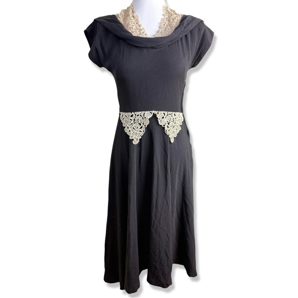 VINTAGE 1940s/50s POLLY BRIEF A-Line Dress with Lace and Rhinestones - Picture 1 of 8